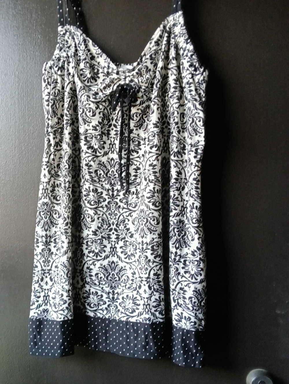 Donatella Black & White Damask Spaghetti Strap Dress